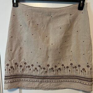 Ann Taylor Linen Skirt Tan Embroidered Beaded Pencil Skirt Size 12